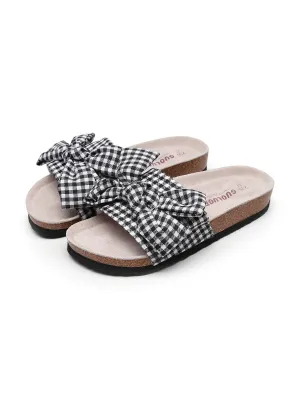 Black Gingham Bow Sandals Slides