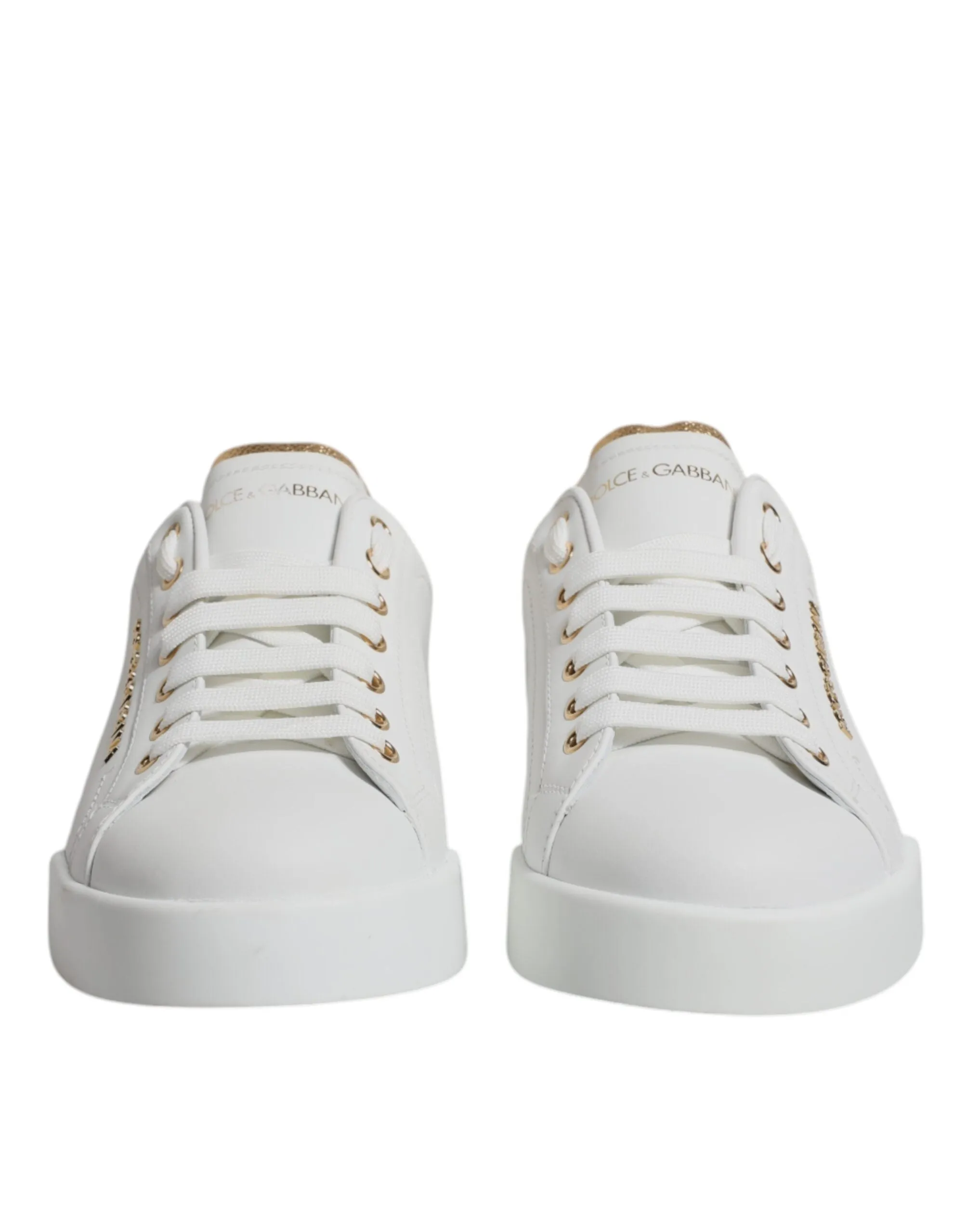 Dolce & Gabbana White Gold Leather Portofino Sneakers Shoes