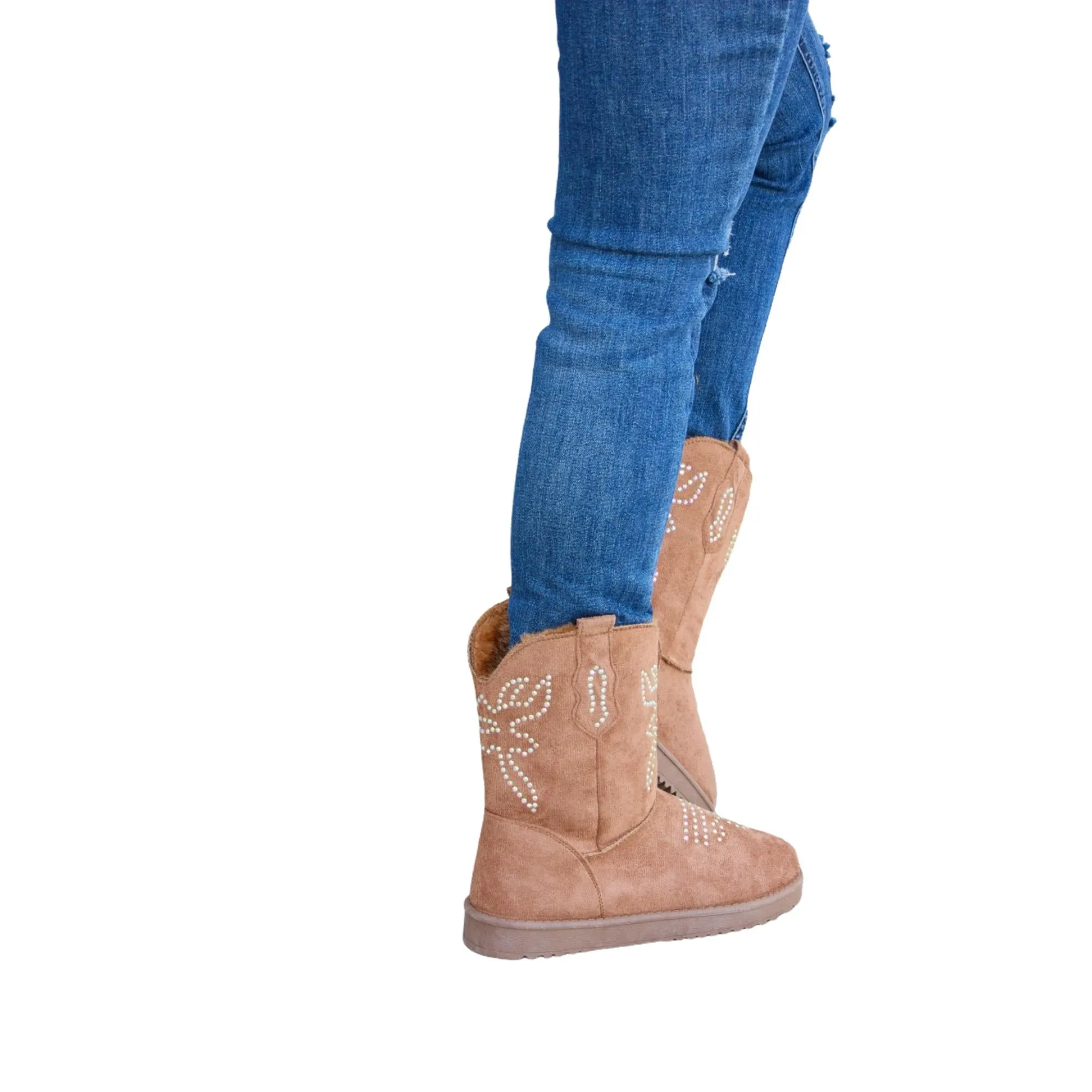 Forever Link Rhinestone Furry Flat Boots