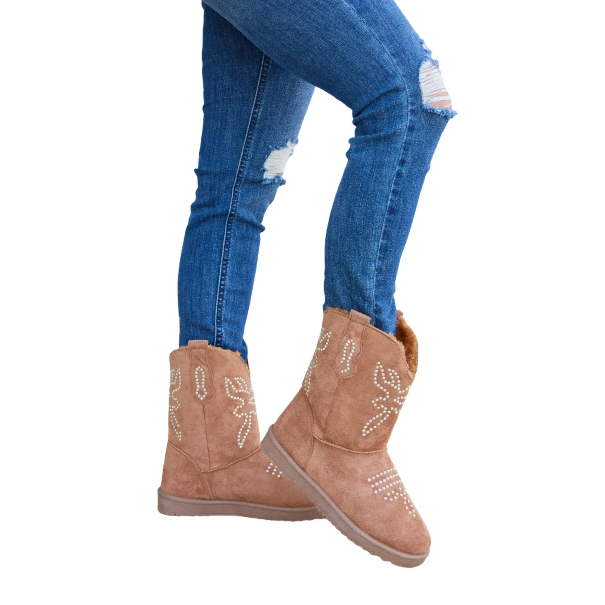 Forever Link Rhinestone Furry Flat Boots