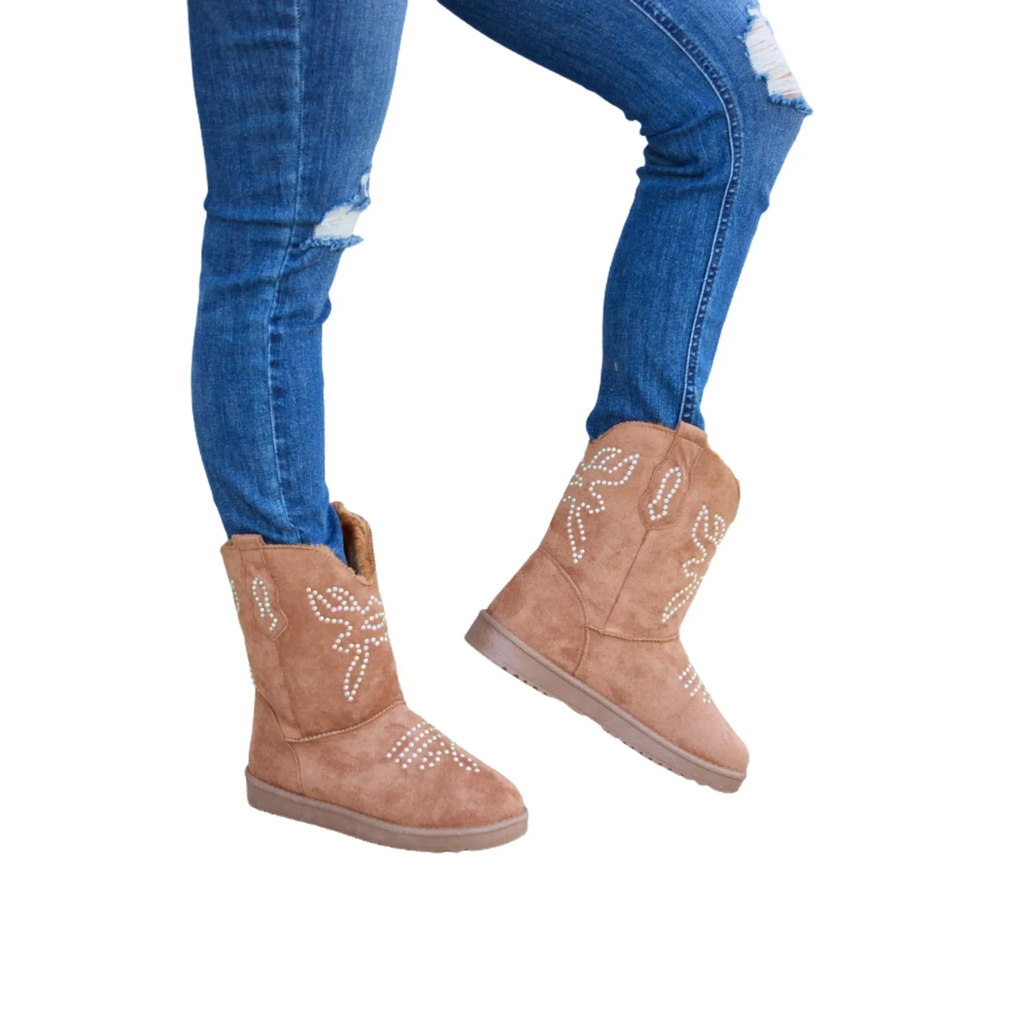 Forever Link Rhinestone Furry Flat Boots