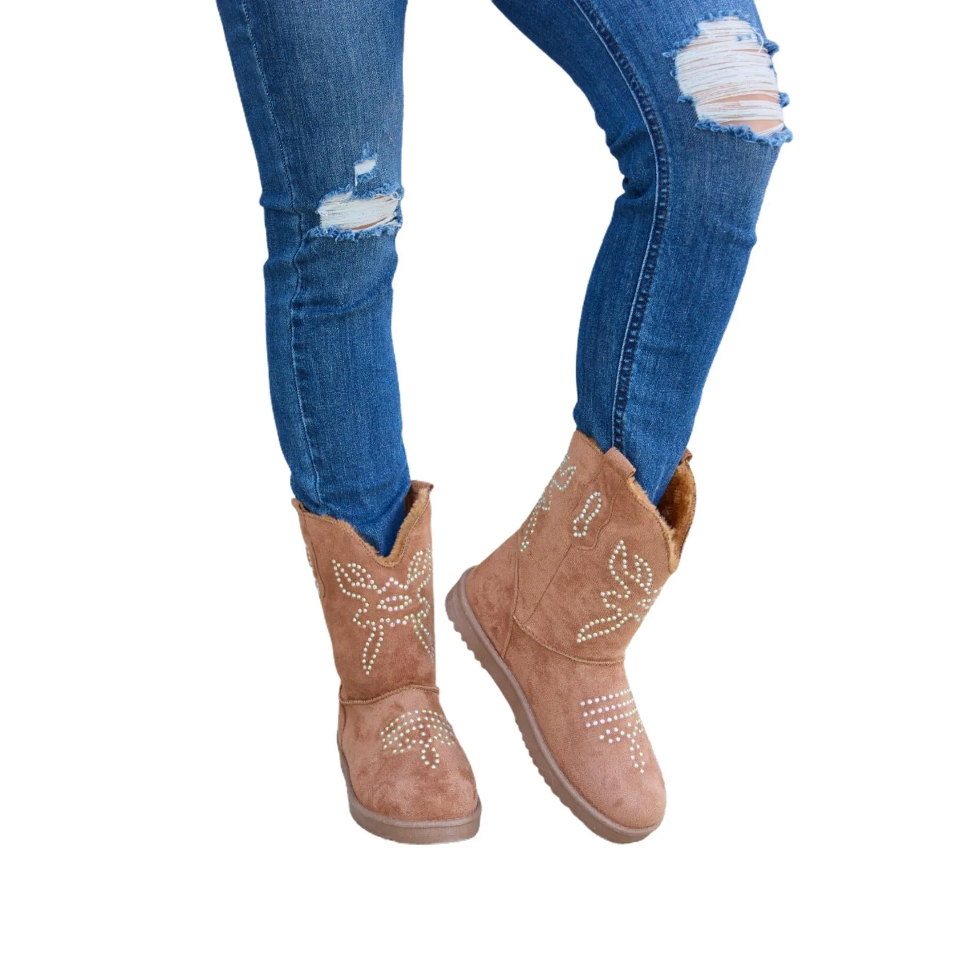 Forever Link Rhinestone Furry Flat Boots