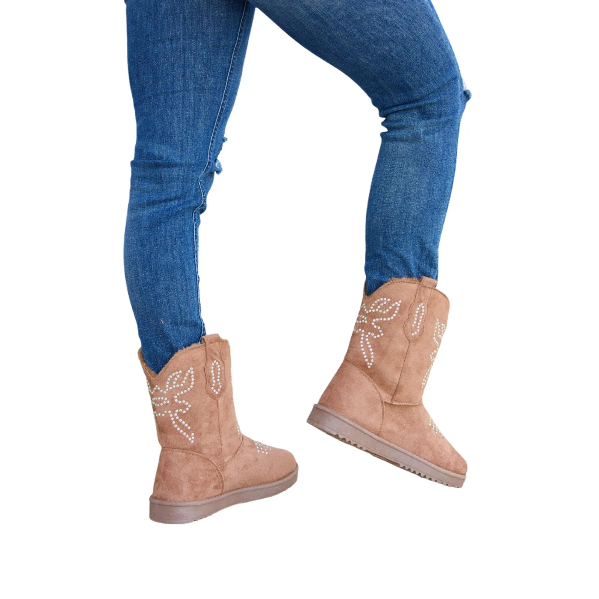Forever Link Rhinestone Furry Flat Boots