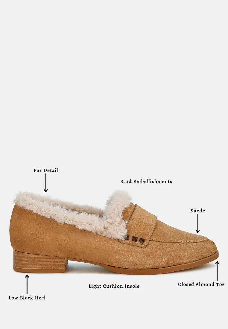 Fur Trim Suede Loafers by RUW