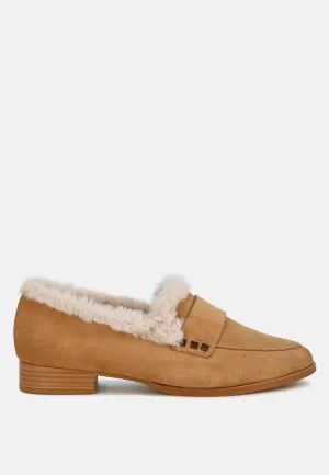 Fur Trim Suede Loafers by RUW