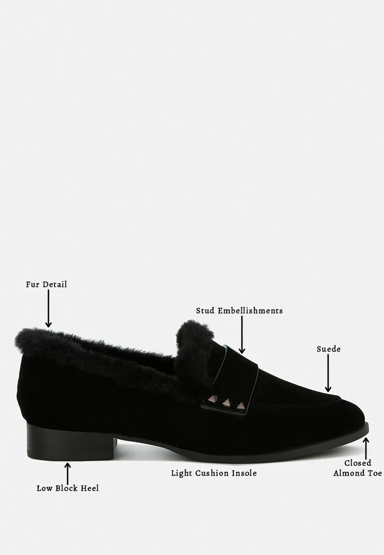 Fur Trim Suede Loafers by RUW