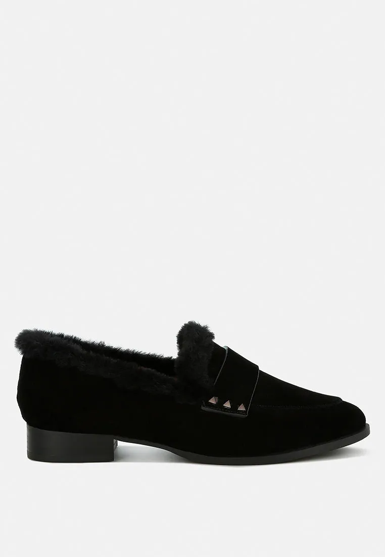 Fur Trim Suede Loafers by RUW