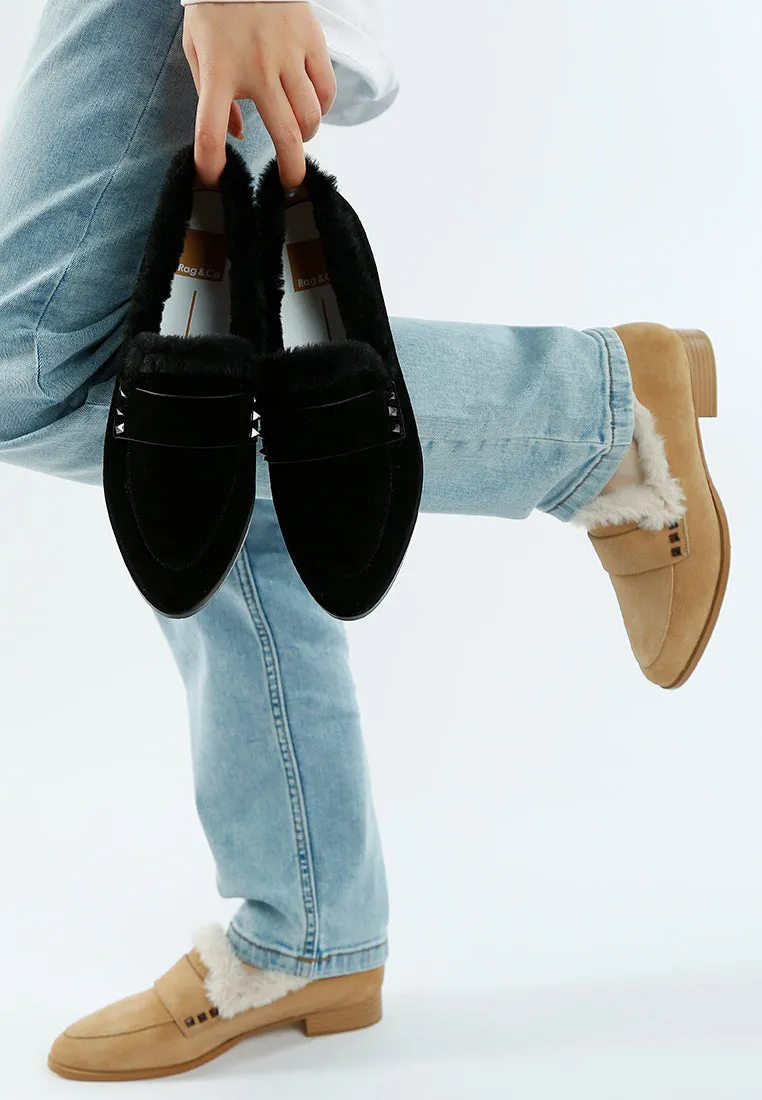 Fur Trim Suede Loafers by RUW