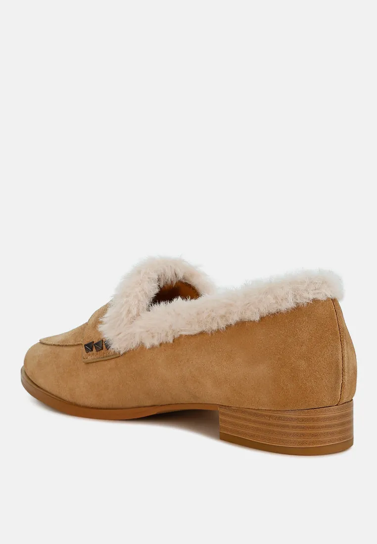 Fur Trim Suede Loafers by RUW