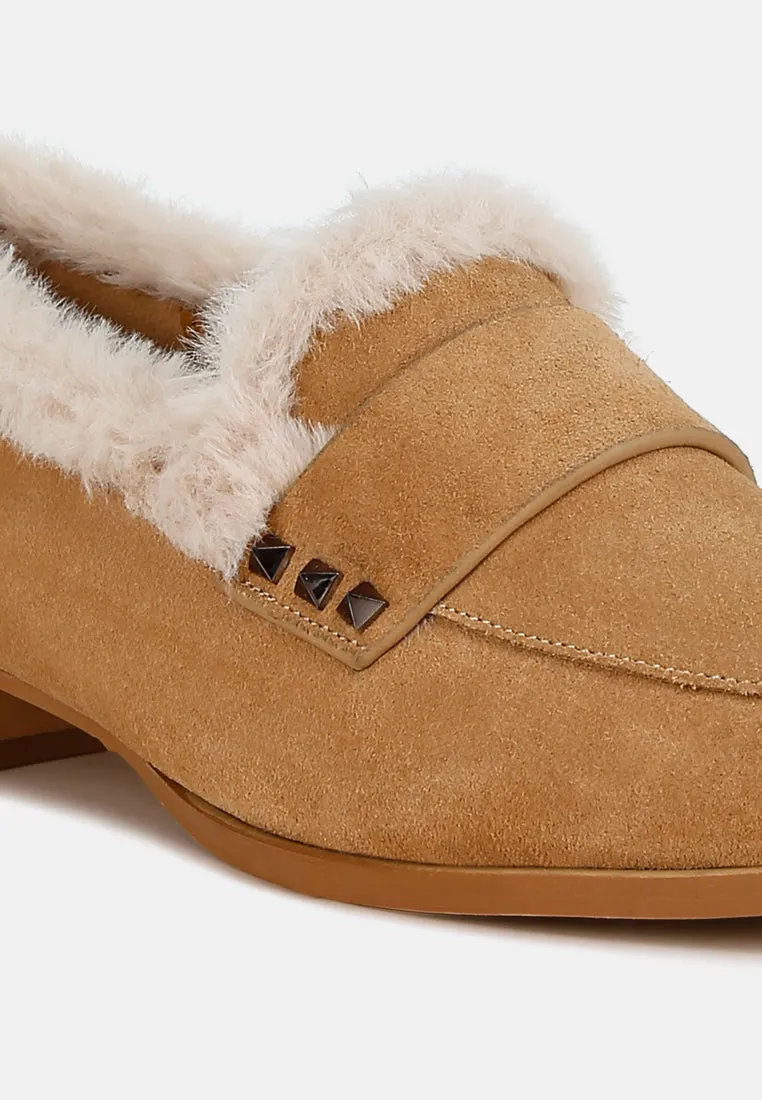 Fur Trim Suede Loafers by RUW
