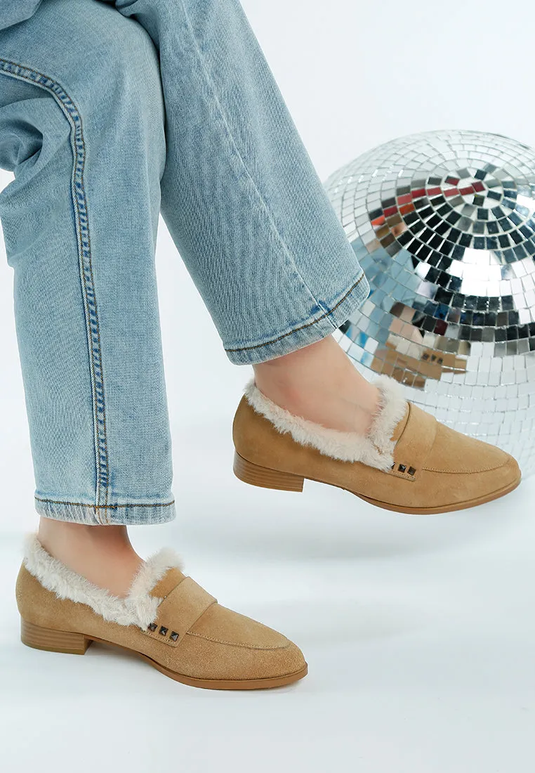 Fur Trim Suede Loafers by RUW