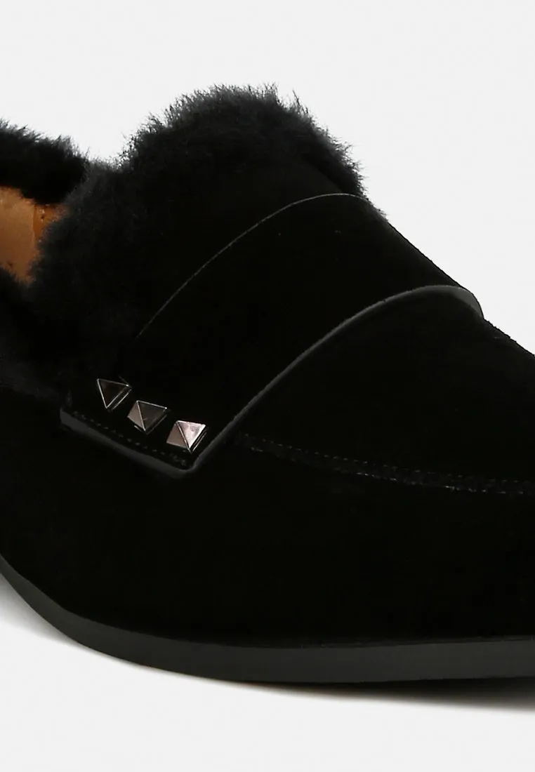 Fur Trim Suede Loafers by RUW