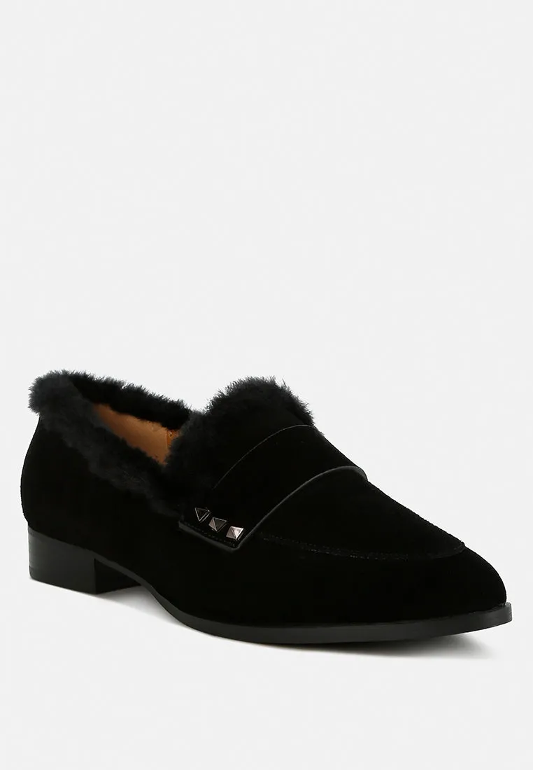 Fur Trim Suede Loafers by RUW