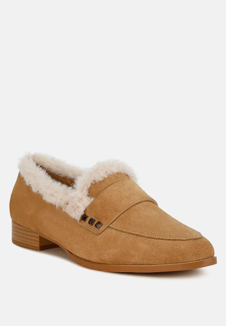 Fur Trim Suede Loafers by RUW