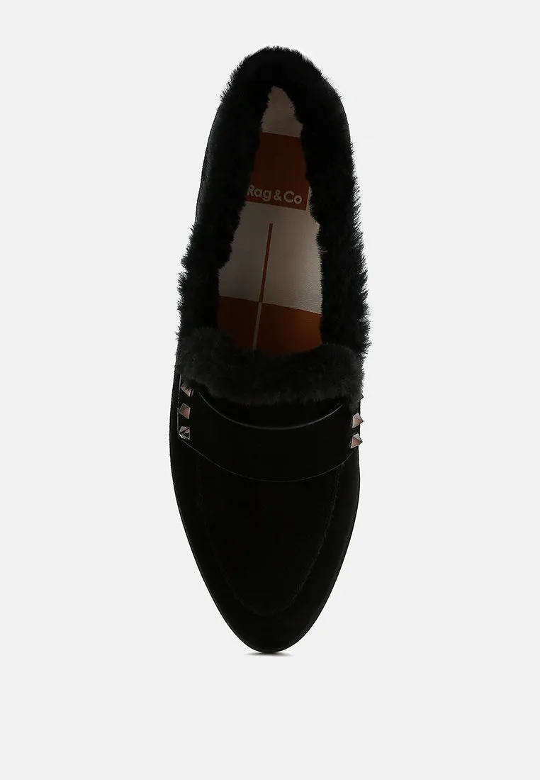 Fur Trim Suede Loafers by RUW