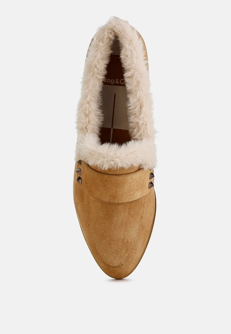 Fur Trim Suede Loafers by RUW