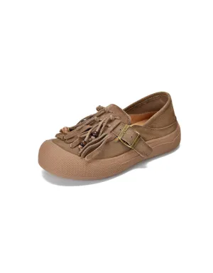 Genuine Leather Tassels Round Toe Casual Sneakers