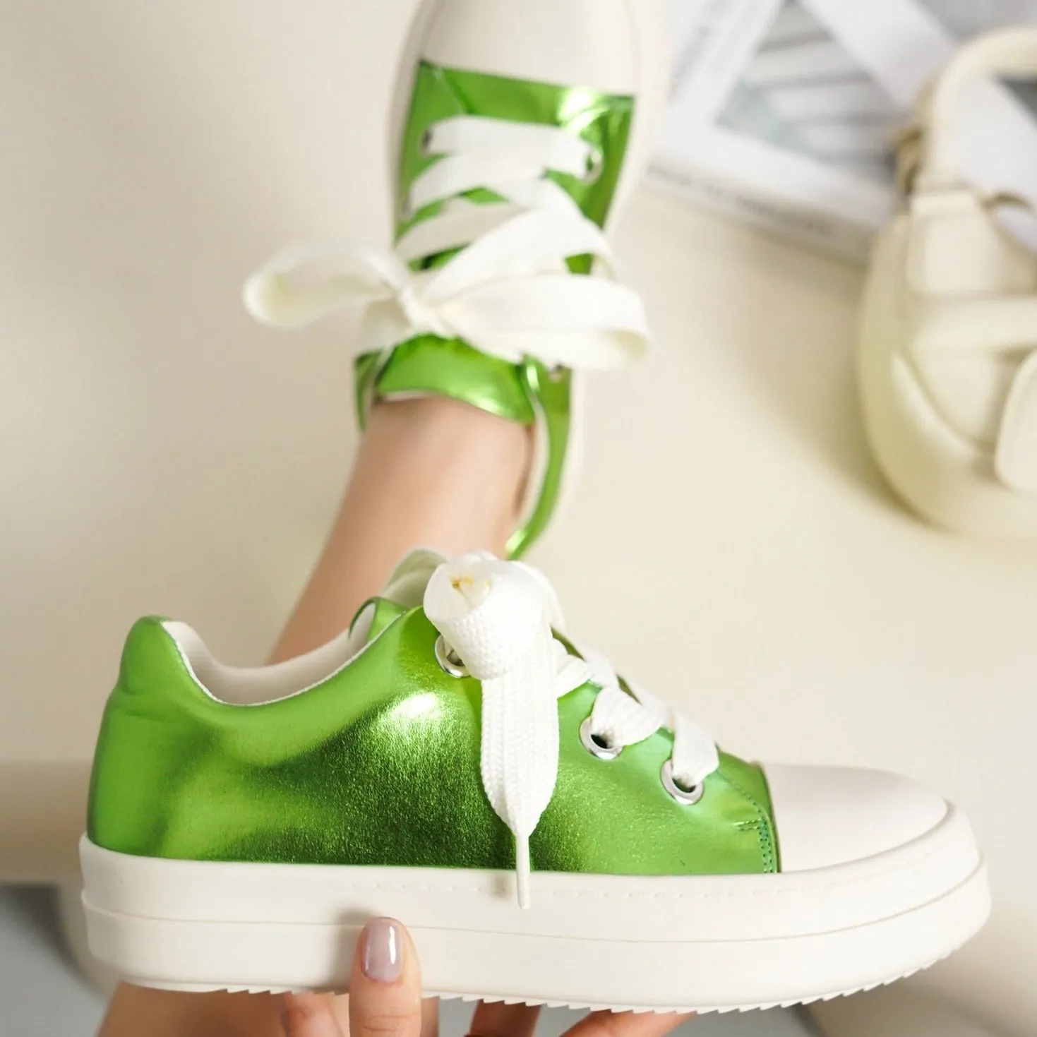 HEATH Green Metallic Faux Leather Sneaker