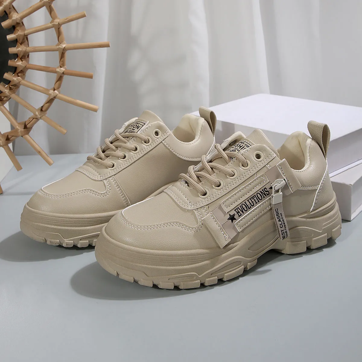 Lace-up Sports Shoes With Side-Zipper Design Fashion