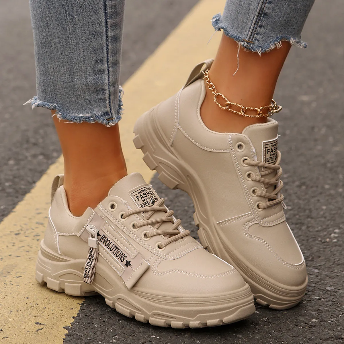 Lace-up Sports Shoes With Side-Zipper Design Fashion