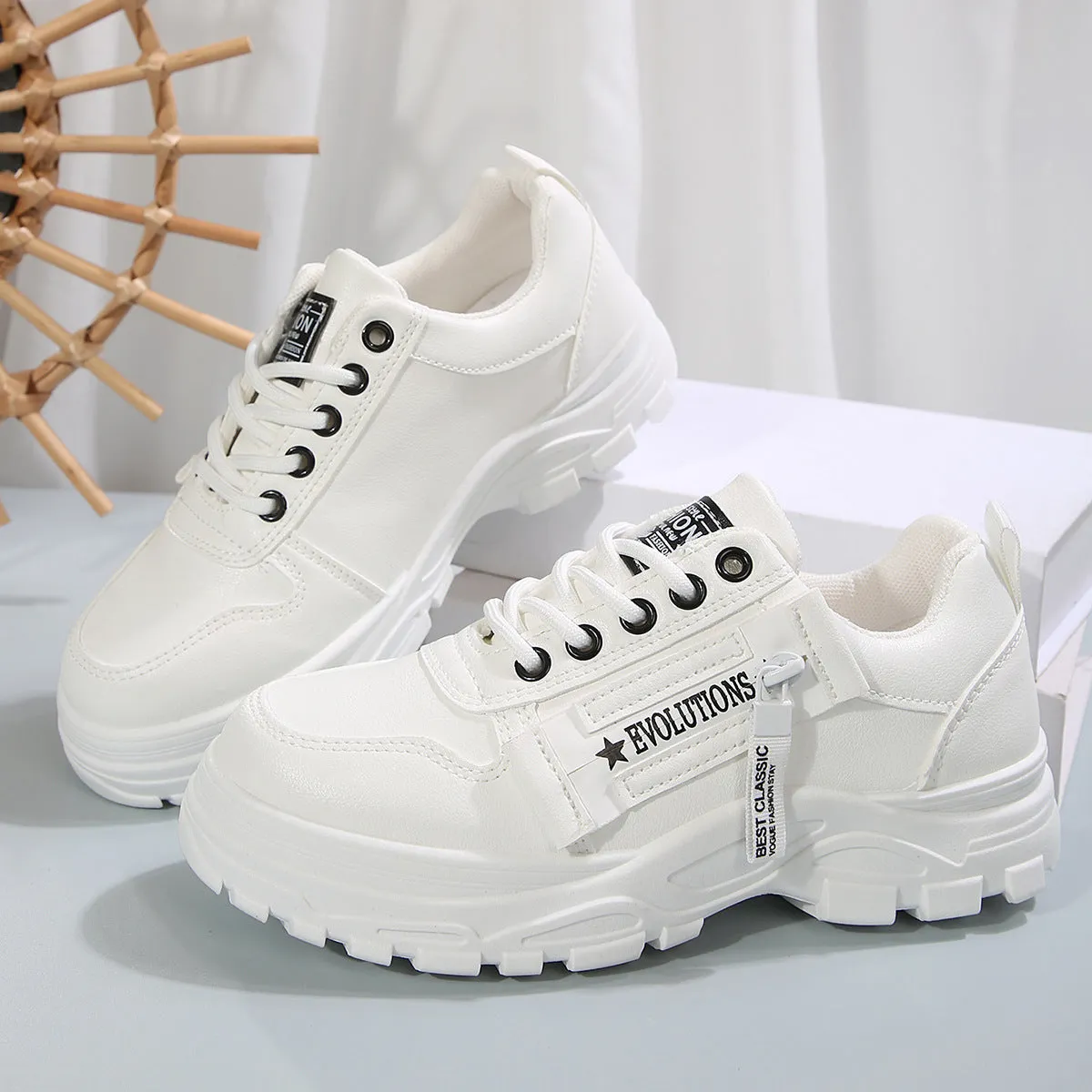 Lace-up Sports Shoes With Side-Zipper Design Fashion