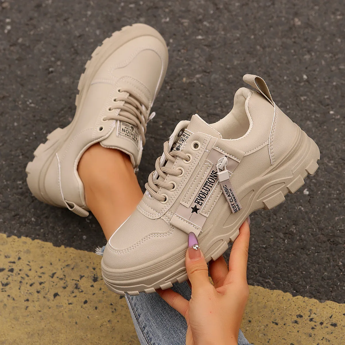 Lace-up Sports Shoes With Side-Zipper Design Fashion
