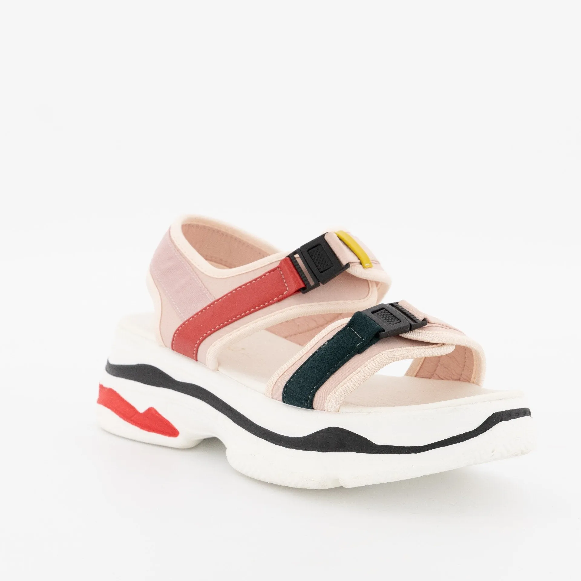 Ladies Platform Sport Sandal With Double Buckle-Multi