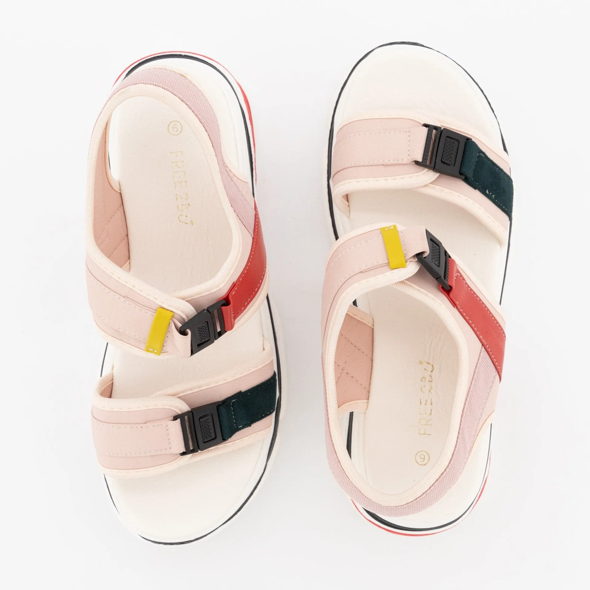 Ladies Platform Sport Sandal With Double Buckle-Multi
