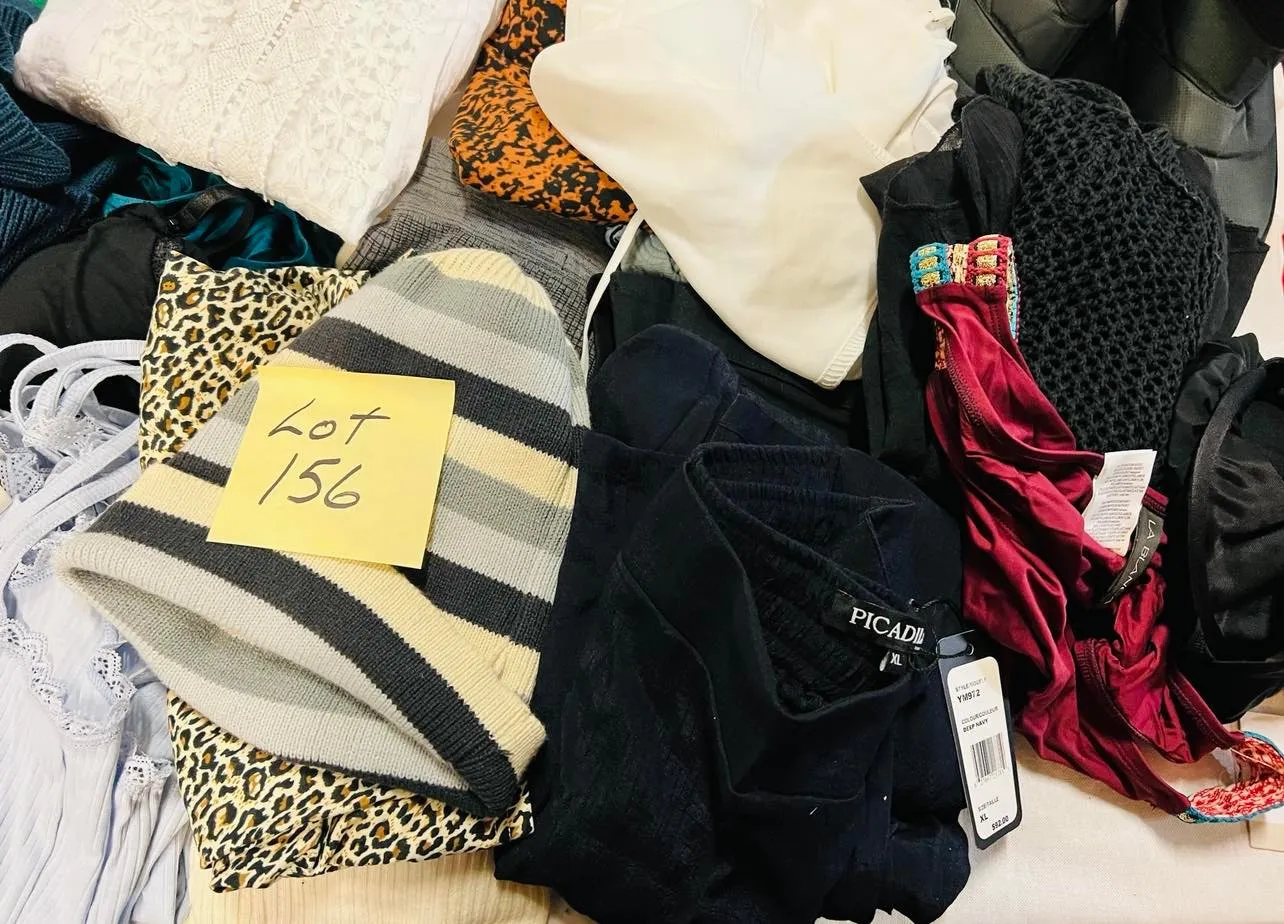 Lot 156- Large Women's Clothing Lot, Mixed New/Returns, Nordstrom/Amazon, Tops, Pants, designer boots, swim, winter boots, 30 Pieces, Retails $600 