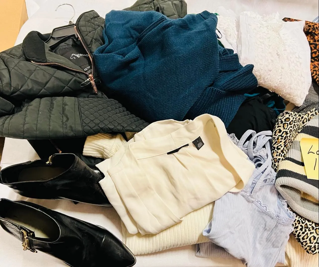 Lot 156- Large Women's Clothing Lot, Mixed New/Returns, Nordstrom/Amazon, Tops, Pants, designer boots, swim, winter boots, 30 Pieces, Retails $600 
