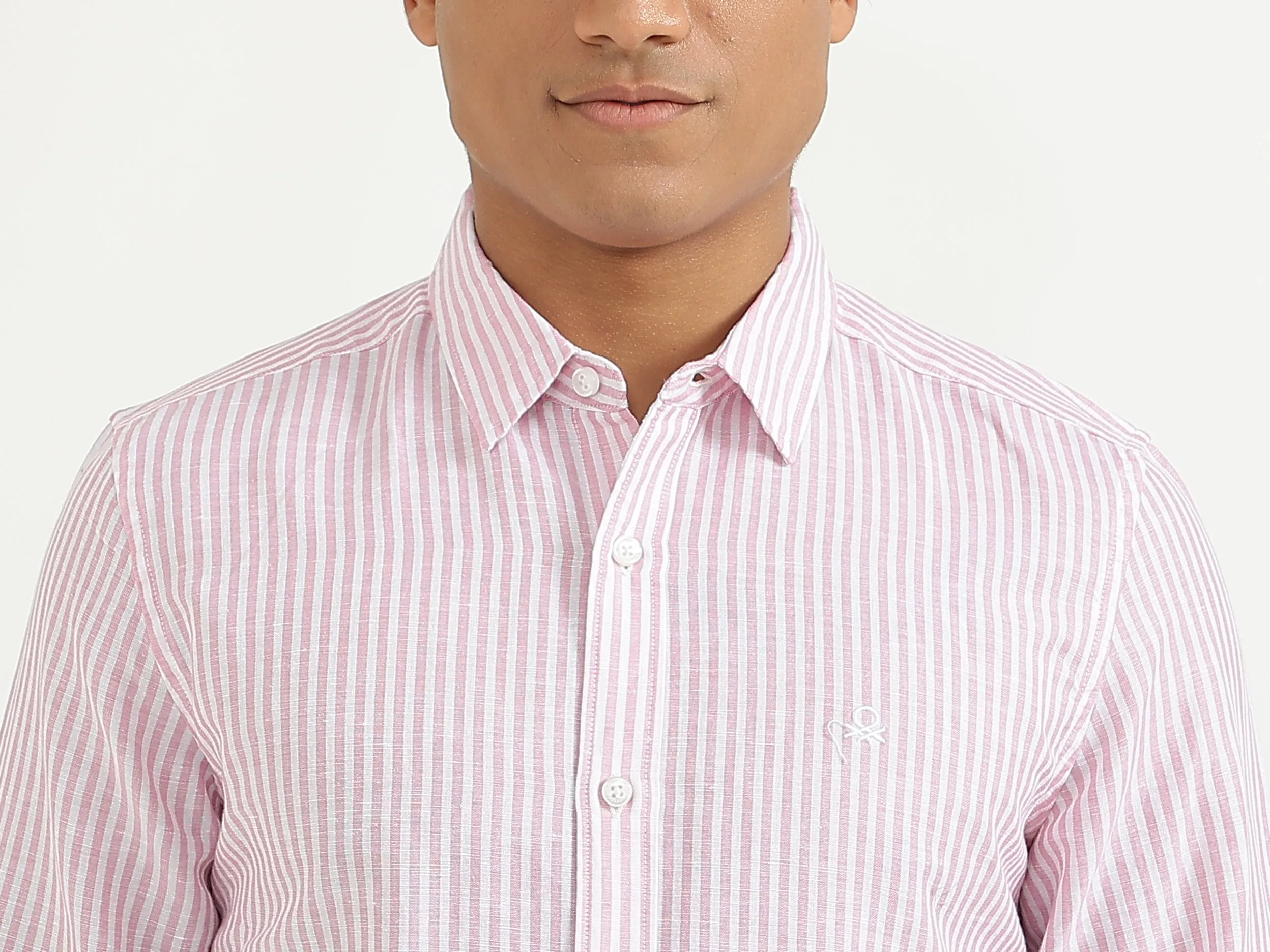Men Pink Striped Slim Shirt