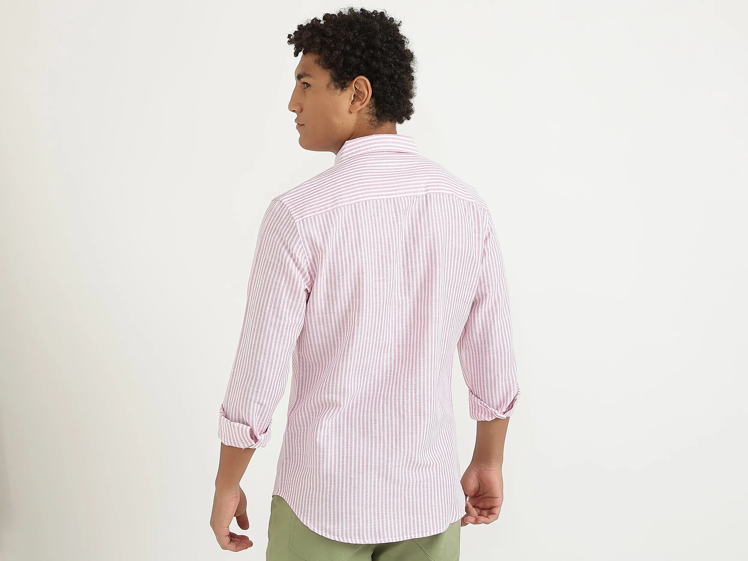 Men Pink Striped Slim Shirt