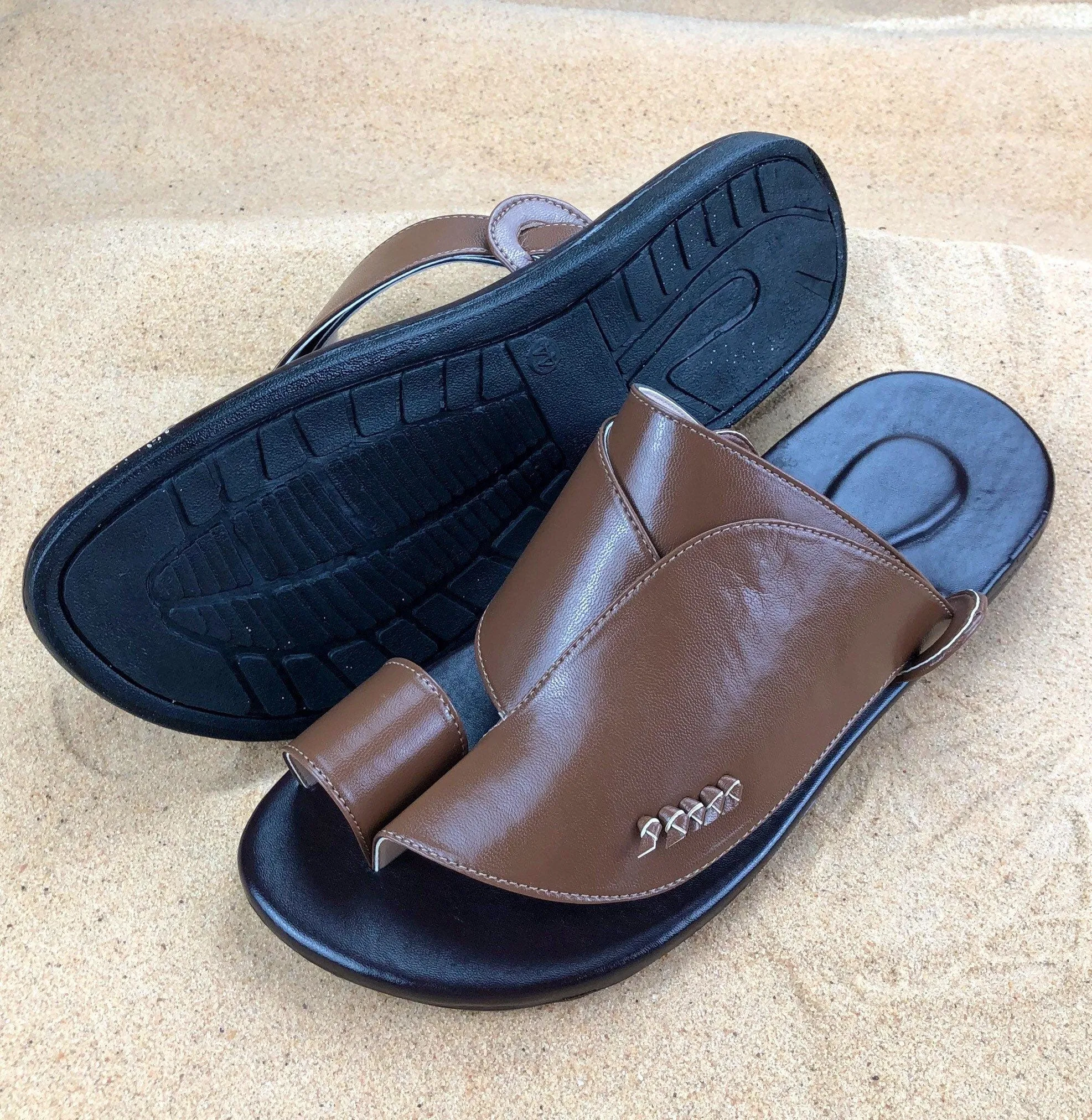 Mens Brown Vegan Leather ~ SandCruisers ~ Traditional Arabian Sandals ~ Great for Outdoors, Beaches, Parks, Lakes, Pools & Parties!