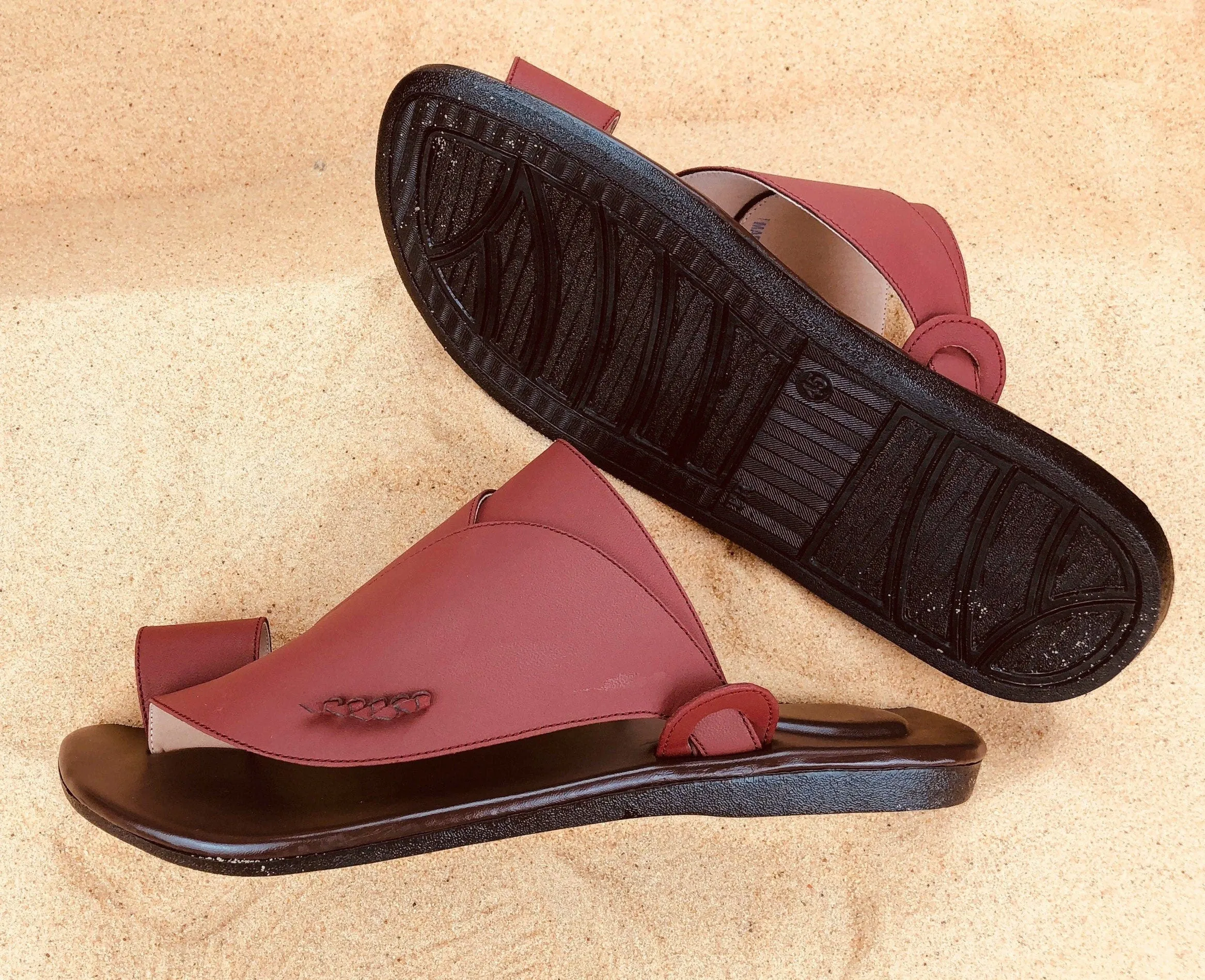 Mens Red Vegan Leather Sandals ~ SandCruisers ~ Traditional Arabian Sandals ~ Great for Outdoors, Beaches, Parks, Lakes, Pools & Parties!