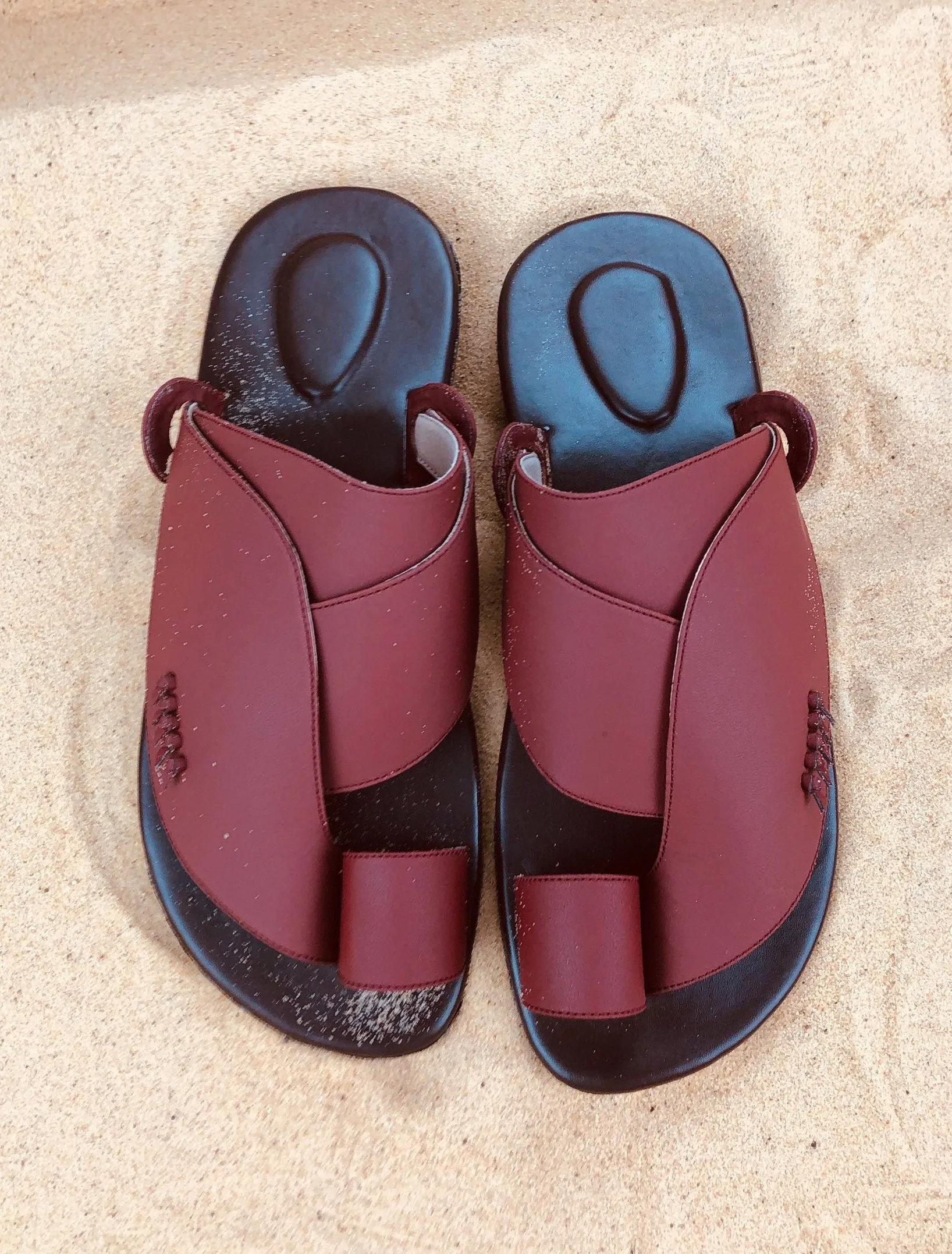 Mens Red Vegan Leather Sandals ~ SandCruisers ~ Traditional Arabian Sandals ~ Great for Outdoors, Beaches, Parks, Lakes, Pools & Parties!