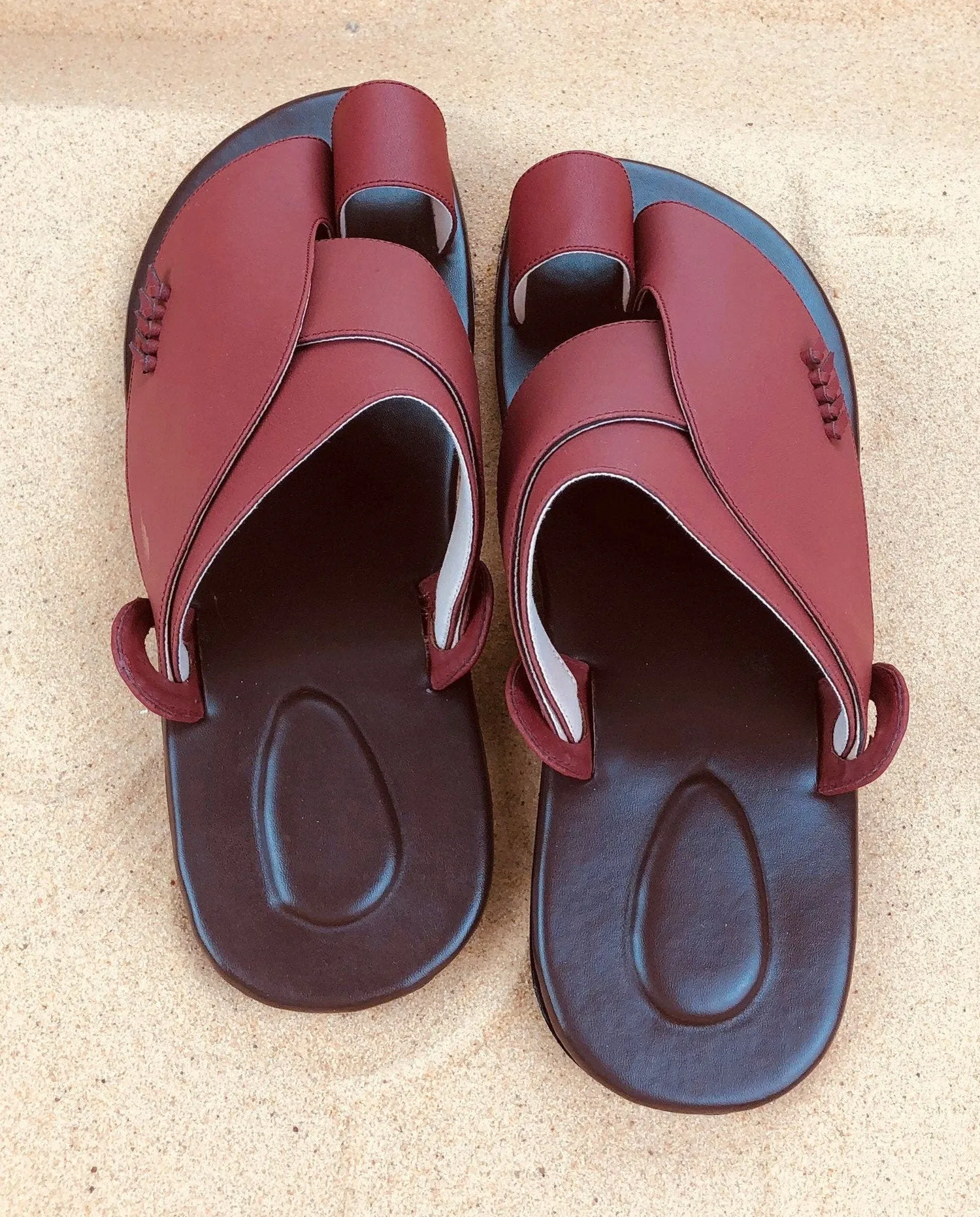 Mens Red Vegan Leather Sandals ~ SandCruisers ~ Traditional Arabian Sandals ~ Great for Outdoors, Beaches, Parks, Lakes, Pools & Parties!