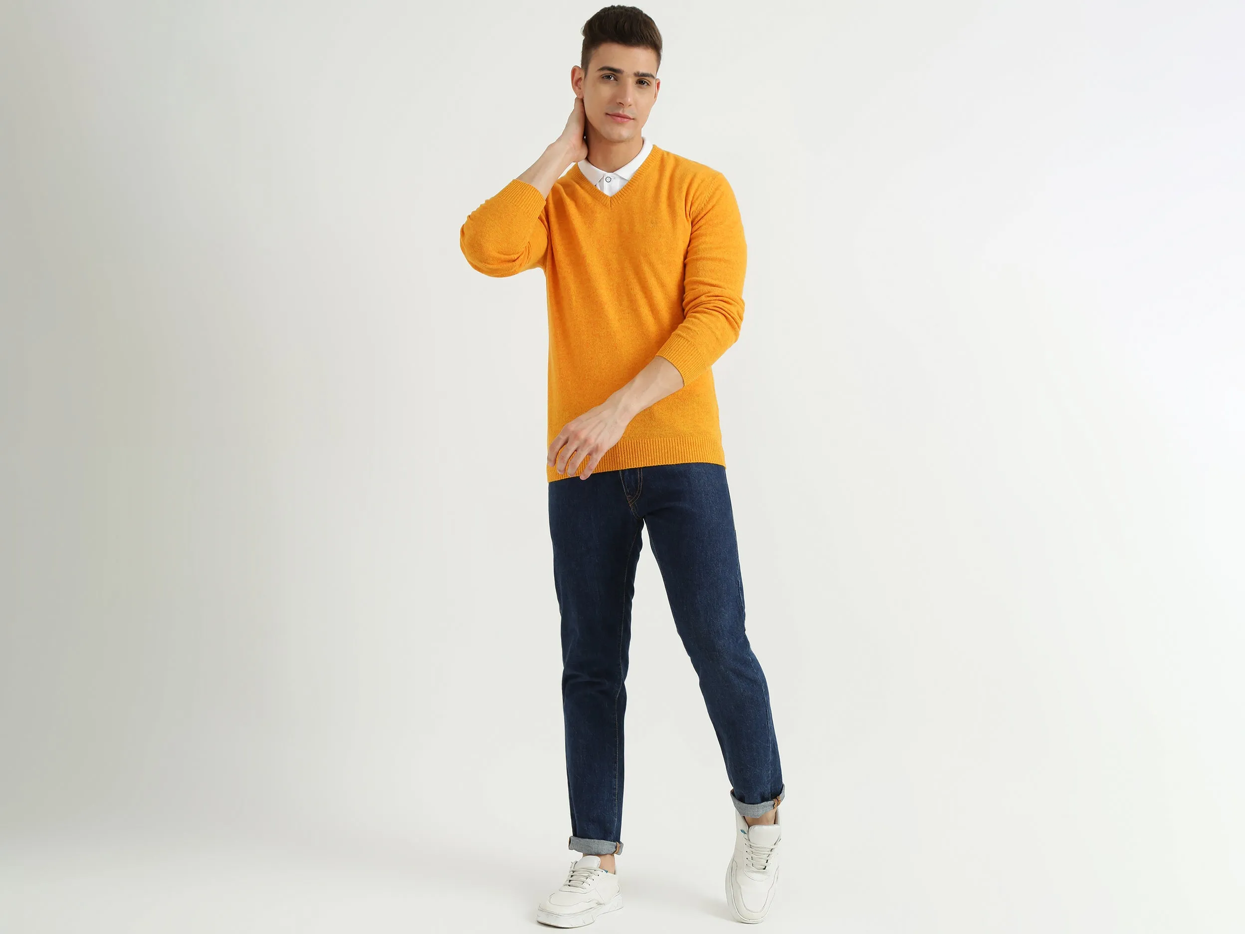 Mens V-Neck Solid Sweater