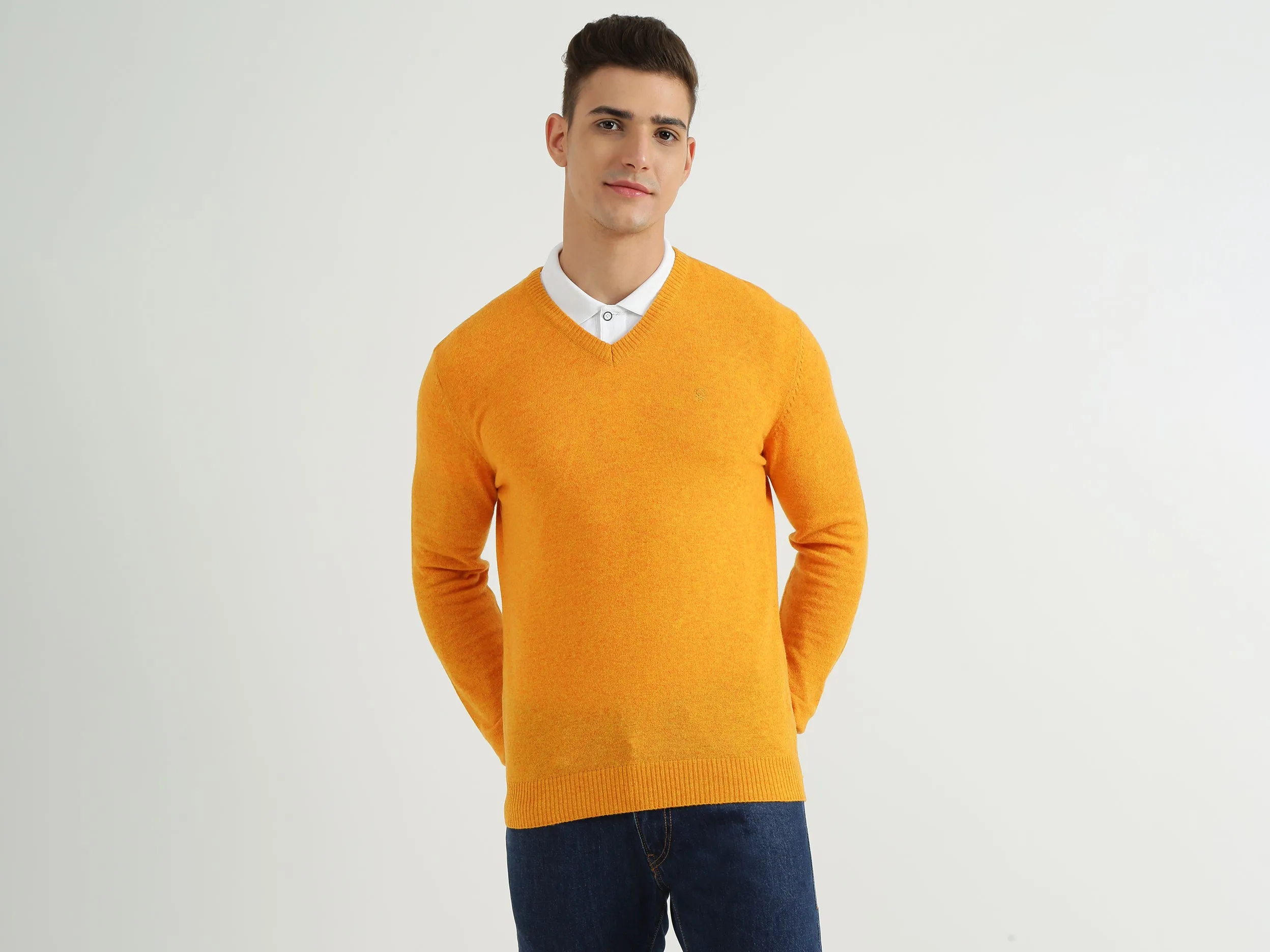Mens V-Neck Solid Sweater