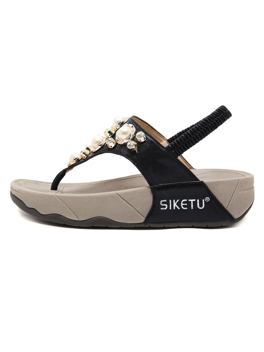 Pearl-Accent Black Metallic Slingback