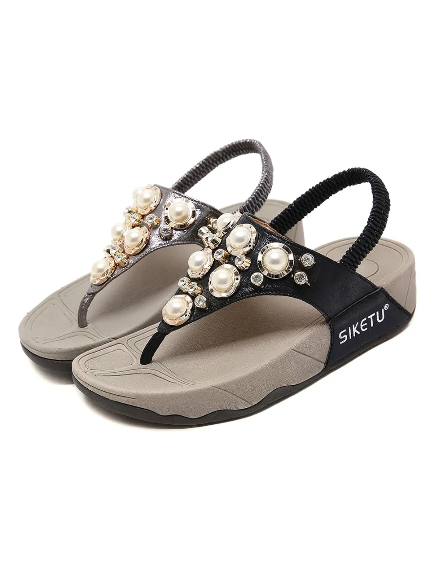 Pearl-Accent Black Metallic Slingback
