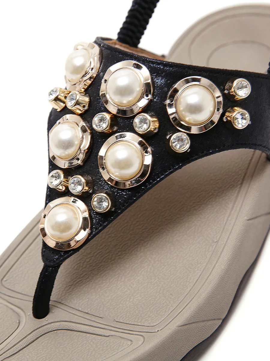 Pearl-Accent Black Metallic Slingback