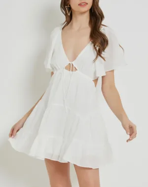 Short Sleeve Tie Front Cut Out Ruffle Dress