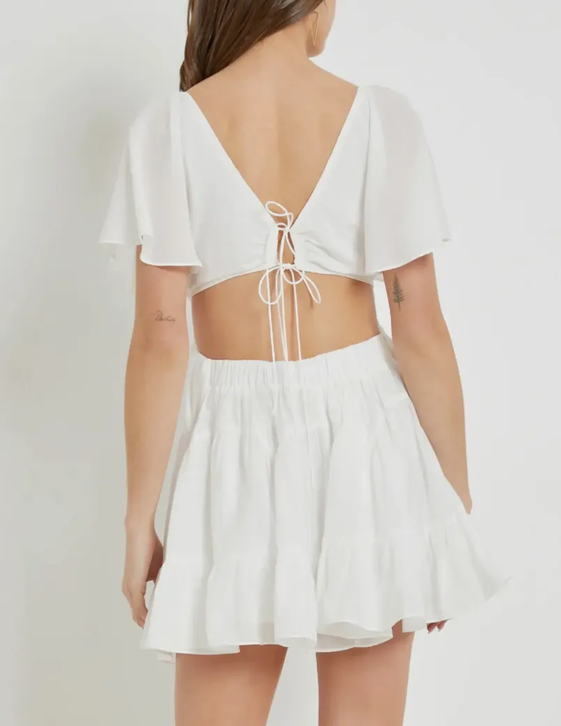 Short Sleeve Tie Front Cut Out Ruffle Dress