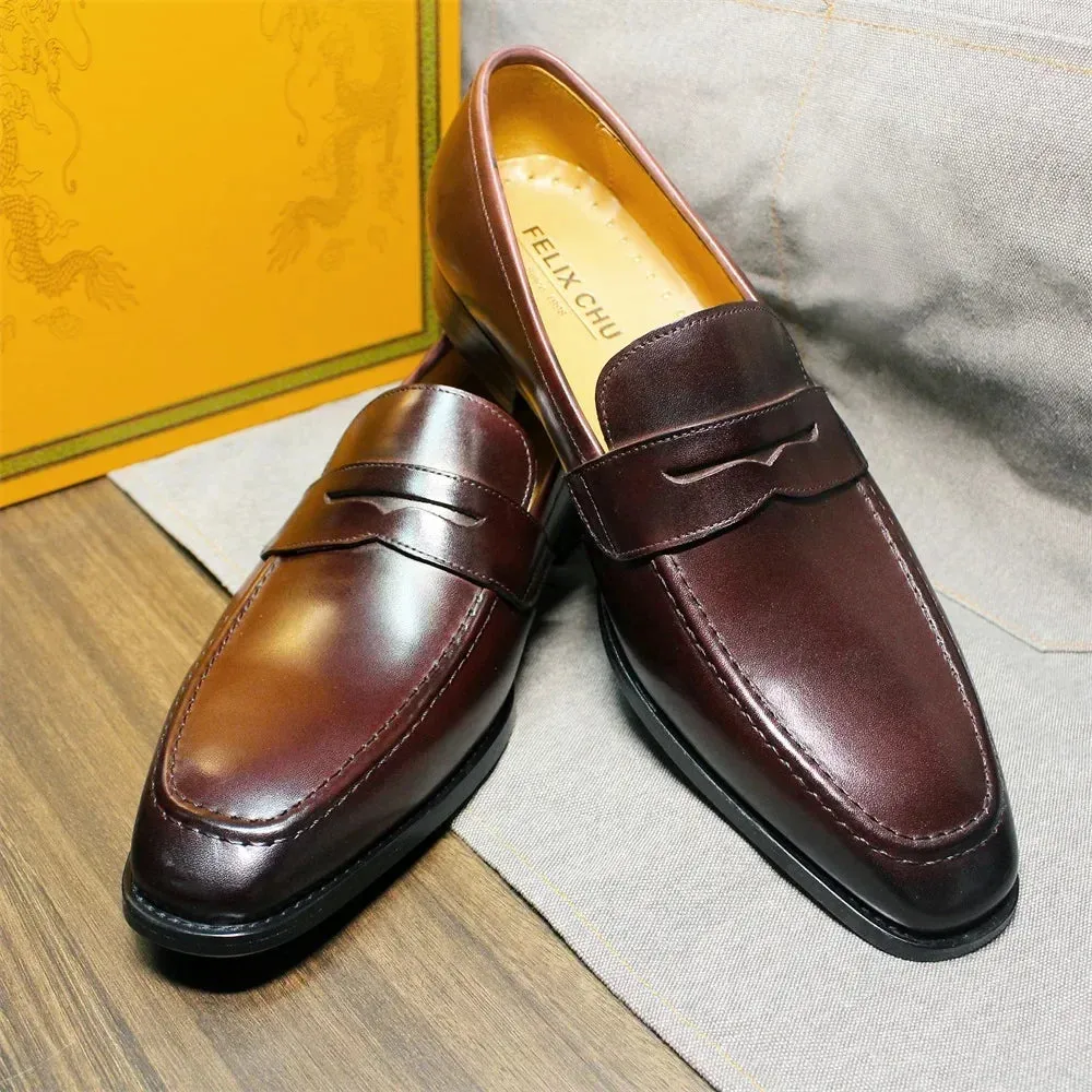 Square-Toe Blue-Red Dress Loafers