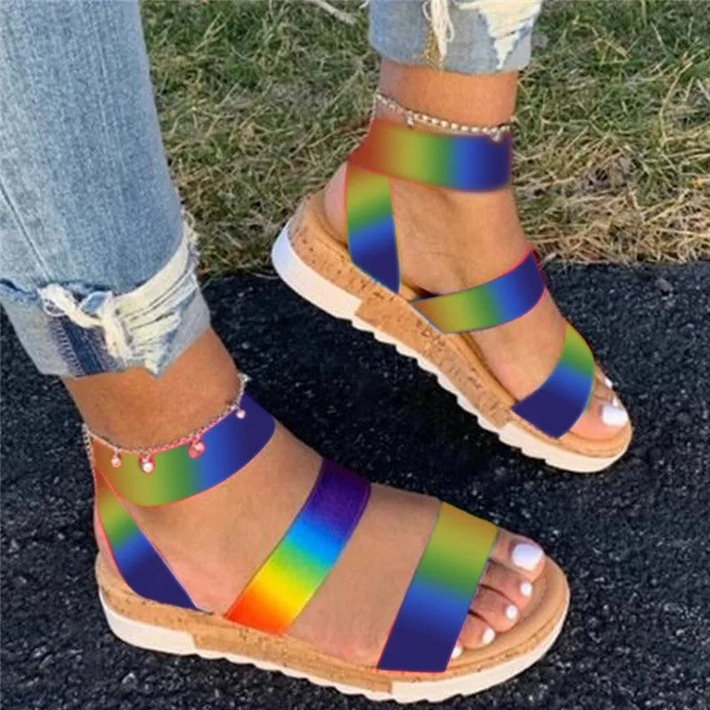 Wholesale Summer Sandals 43 Multi Color Platform Sandals Rainbow Wedges