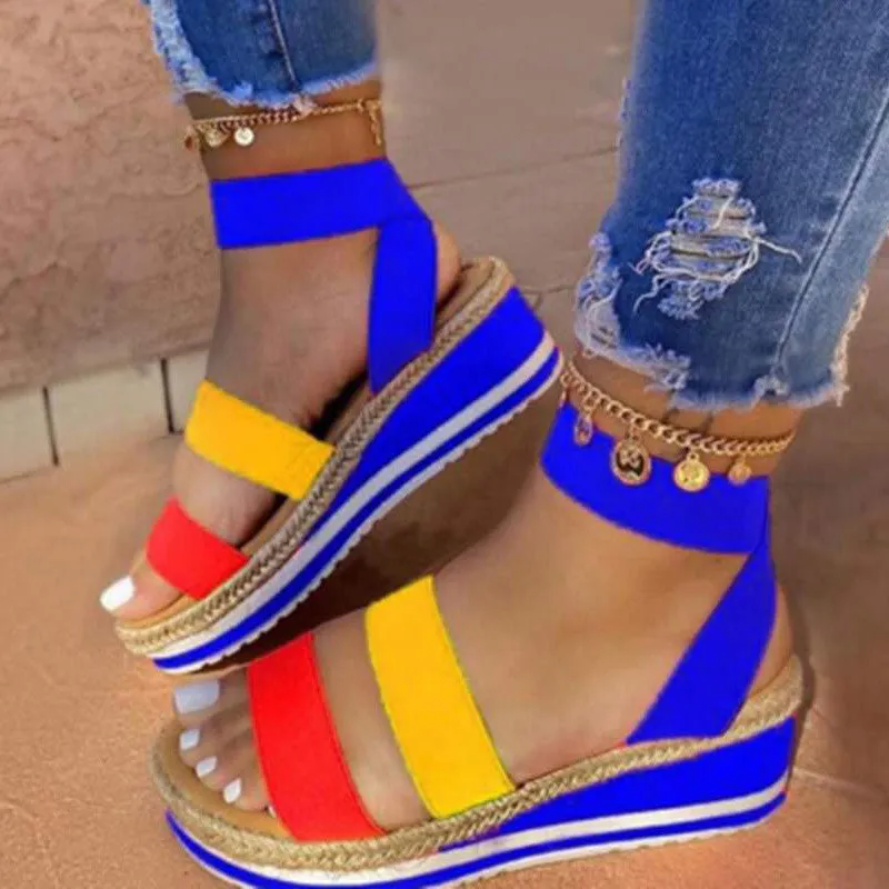 Wholesale Summer Sandals 43 Multi Color Platform Sandals Rainbow Wedges
