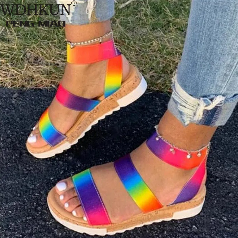 Wholesale Summer Sandals 43 Multi Color Platform Sandals Rainbow Wedges