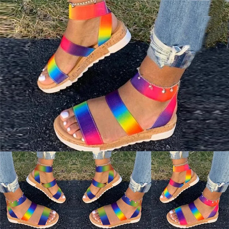 Wholesale Summer Sandals 43 Multi Color Platform Sandals Rainbow Wedges